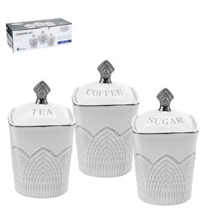 Canister 3pc Set New Bone China, Silver Design               643700310910