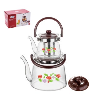 Double Tea Pot High Borosilicate Glass 0.6L and 2.2L with St 643700294173