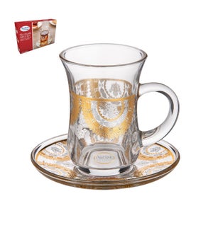 Tea Glass 6 by 6 Set 5oz Gold Design                         643700300485