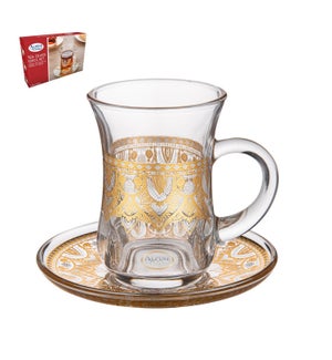 Tea Glass 6 by 6 Set 5Oz Gold Design                         643700300492
