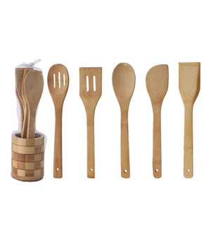 Bamboo Utensil 5pc Set 12in with Holder                      643700306579