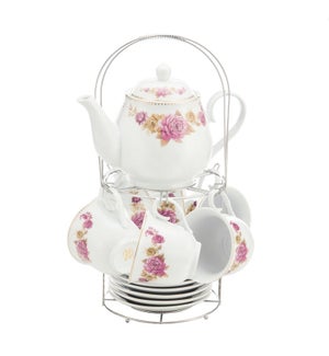 Porcelain 15pc Tea Set with Decal and Gold Rim               6.437E+11