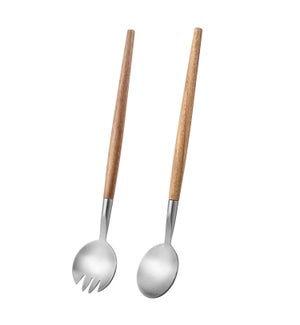 Salad Spoon and Fork 2pc Set SS 11.5in with Wood Handle      643700315021