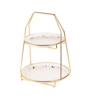 Two Tier Cake Set Ceramic 8in 10.25in with Gold Color Rack   643700316097