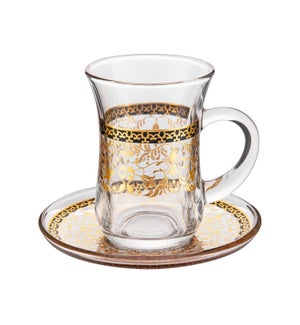 Tea Glass 6 by 6 Set 5Oz Gold Design                         643700322753