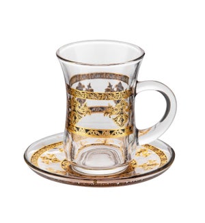 Tea Glass 6 by 6 Set 5Oz Gold Design                         643700322784