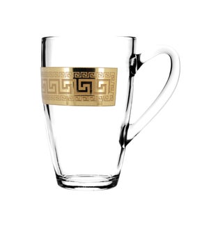 Tea Mug Glass 2pc 11 oz  Set Gold Baroque Pattern            643700324672
