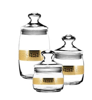 3pc Glass Canister Set - 1100mL 500mL 420mL Set Gold Baroque 643700324795