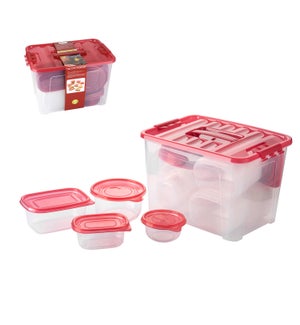 Food Container 100pc Set Plastic with Red Lid                643700325686