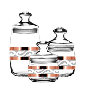 3 pc Glass Canister Set with ""Lyre"" 37.5 oz,17 oz,14.5 oz, 643700357397