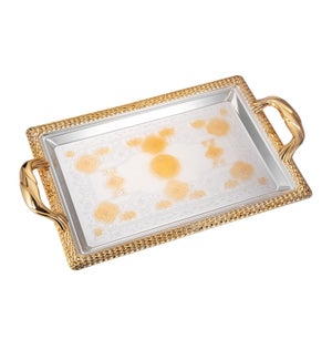 Serving Tray 2pc set 17.5 in and 14 in Iron Spray gold on ed 643700358059