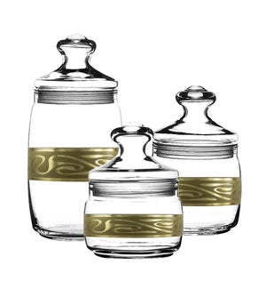 3pc Glass Canister set with ""Lagoon"" 37.5 oz,17 oz,14.5 oz 643700358820
