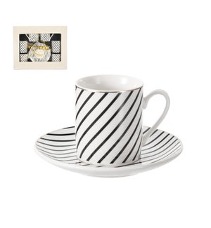 Porcelain Coffee Cup and Saucer 6 by 6 Set with Decal and Go 643700361073