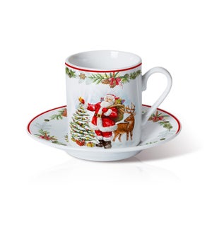 Porcelain 6 sets Coffee Cup and Saucer 3.5oz with Christmas  643700372864