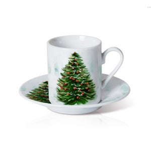 Porcelain Coffee Cup and Saucer 6 by 6. 3.5oz with Christmas 643700372871