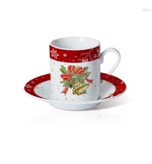Porcelain Coffee Cup and Saucer 6 by 6. 3.5oz with Christmas 643700372888