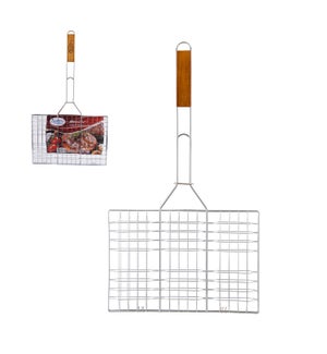 BBQ Grill Rectangular Flat with Wood Handle 24in             643700023162