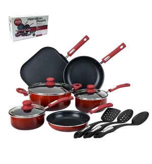 HB 12pc Aluminum cookware set, 3.0mm, gradient red, Nonstick 643700229137