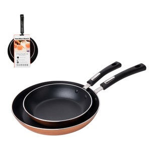 HB 2pc Aluminum Fry Pan Set 9in and 11in, Copper, Black Nons 643700290298