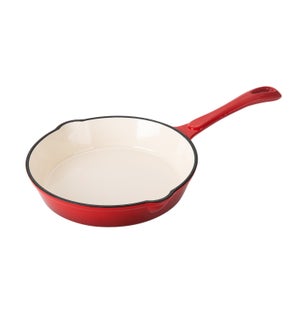 "HB Cast Iron Fry Pan 8in, Cream Enamel coating, Red color"  643700357113