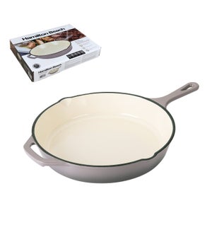 "HB Cast Iron Fry Pan 12in, Cream Enamel coating, Gray color 643700357137
