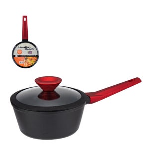 "HB Forged Alu. Sauce Pan 1.7Qt Black Nonstick Coating, Red  643700310507