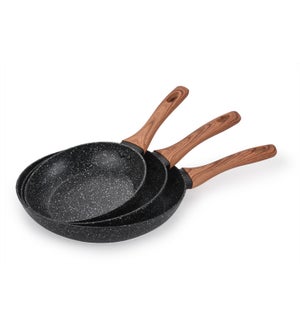 HB Forged Alu. Frypan 3pc Set, Black with Marble Non-stick C 643700342751