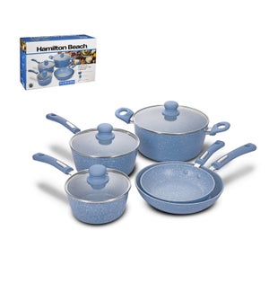 "HB Forged Alu. Cookware 8pc Set,Blue nonstick with marble c 643700356727