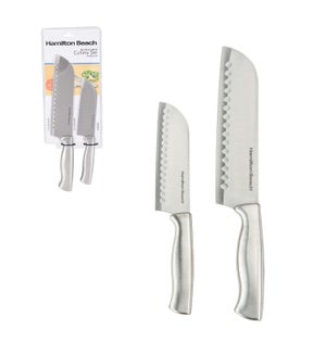 Hamilton Beach Santoku Knife 2pc Set SS 5in, 7in Stainless s 643700222374