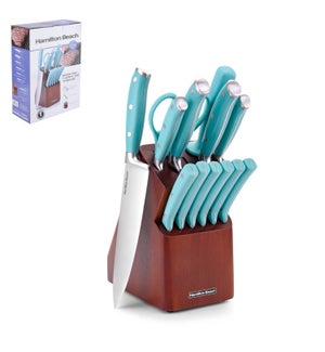 HB Cutlery 14pc Set SS with Wood Block Blue                  643700261564
