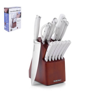 HB Cutlery 14pc Set SS with Wood Block White                 643700261571