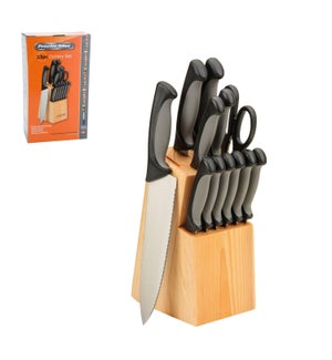 PS 13pc cutlery set with wood Block, 2 tone soft touch Handl 643700215918