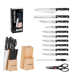 13pc cutlery set, full tang with rivets, with wood block     643700222176
