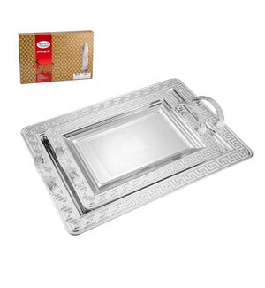 "Serving Tray 2pc set 18in 14in Engraving designs,Metal Hand 643700344403