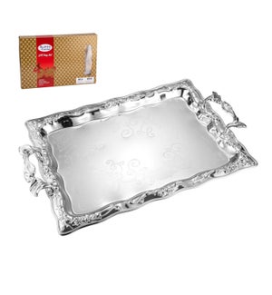 Serving Tray 2pc Set 14in 18in Engraving Design Metal Handle 643700353320