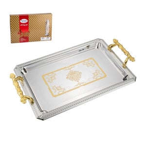 Serving Tray 2pc set 14in 17in Chrome Plated With Plastic Ha 643700371775