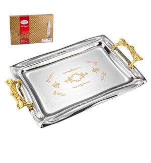 Serving Tray 2pc set 14in 17in Chrome Plated With Plastic Ha 643700371799