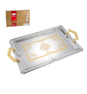 Serving Tray 2pc set 14in 17in Chrome Plated With Plastic Ha 643700371812