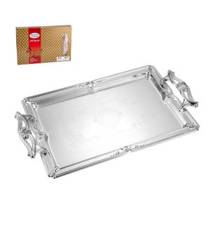 Serving Tray 2pc set 14in 17in Silver Plated With Metal Hand 643700371805