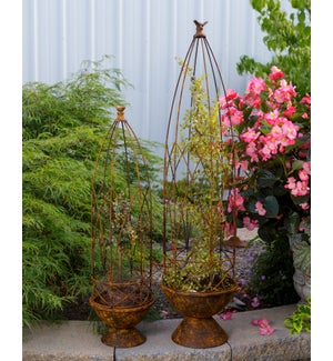Flower Stand With Bird - Rusty Nested