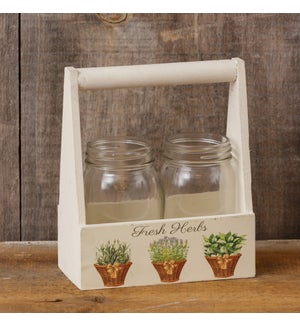 Wooden Box - Glass Jars, Fresh Herbs