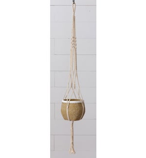 Round Hanging Cement Planter with Macrame