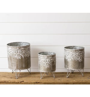 Embossed Metal Planters On Stands