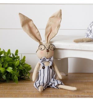 Weighted Shelf Sitter Bunny - Striped Overalls