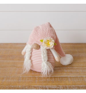 Weighted Gnome - Pink Hat With Flower Accent And Braids
