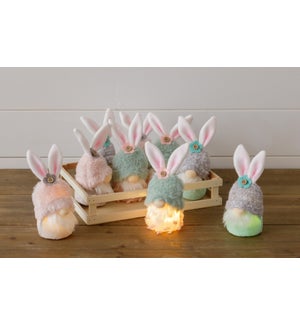 Crate Of 9 Lighted Bunny Gnomes With Flower Hats