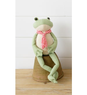 Garden Frog with Red Check Neck Tie