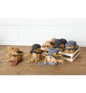 Wooden Crate Of Scarecrow Head Ornaments