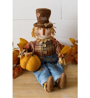 Scarecrow Sitter Holding Pumpkin