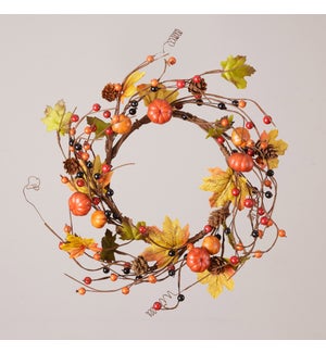 "Candle Ring - Pumpkins, Pinecones, Autumn Berries, Twig Base"